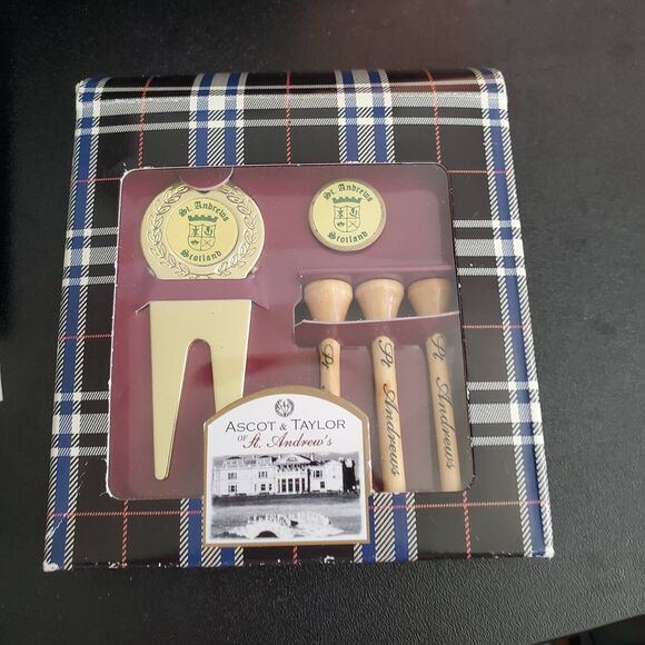 Ascot & Taylor Of St Andrews Divot Repair Tool New Tees Marker Gold Plated Set - Picture 2 of 13